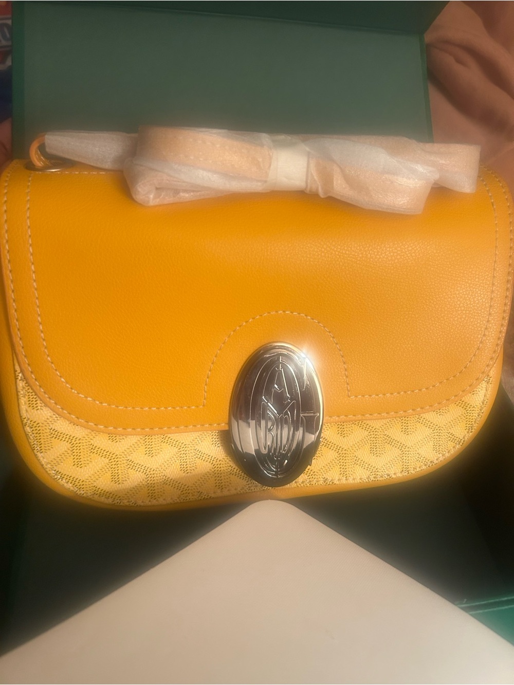 Yellow Leather and Canvas Shoulder Bag
